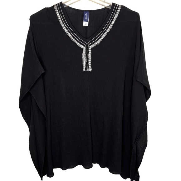 Swimsuits For All Swim Cover Up Size 2X 18 20 Black Silver Jeweled V Neck Sheer - Picture 7 of 12